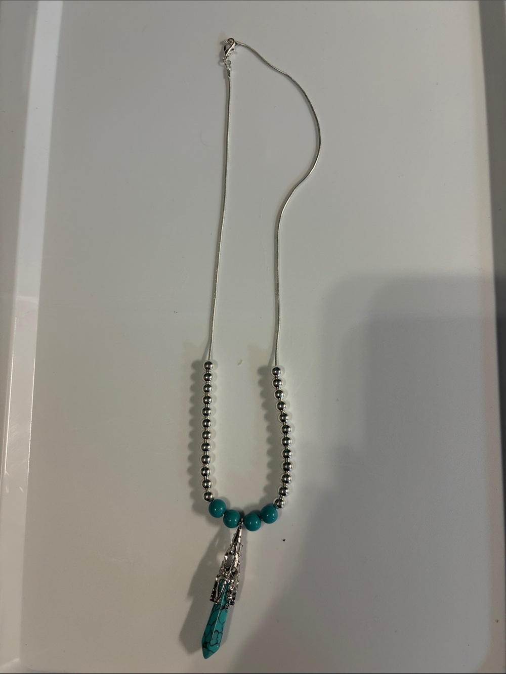 Silver Bead & Turquoise Pendant Necklace - Women Jewelry